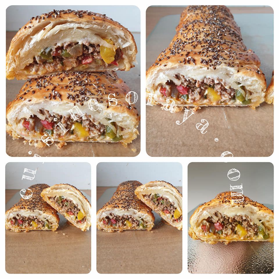 Tresse feuilleté à la viande, poivron et cheddar