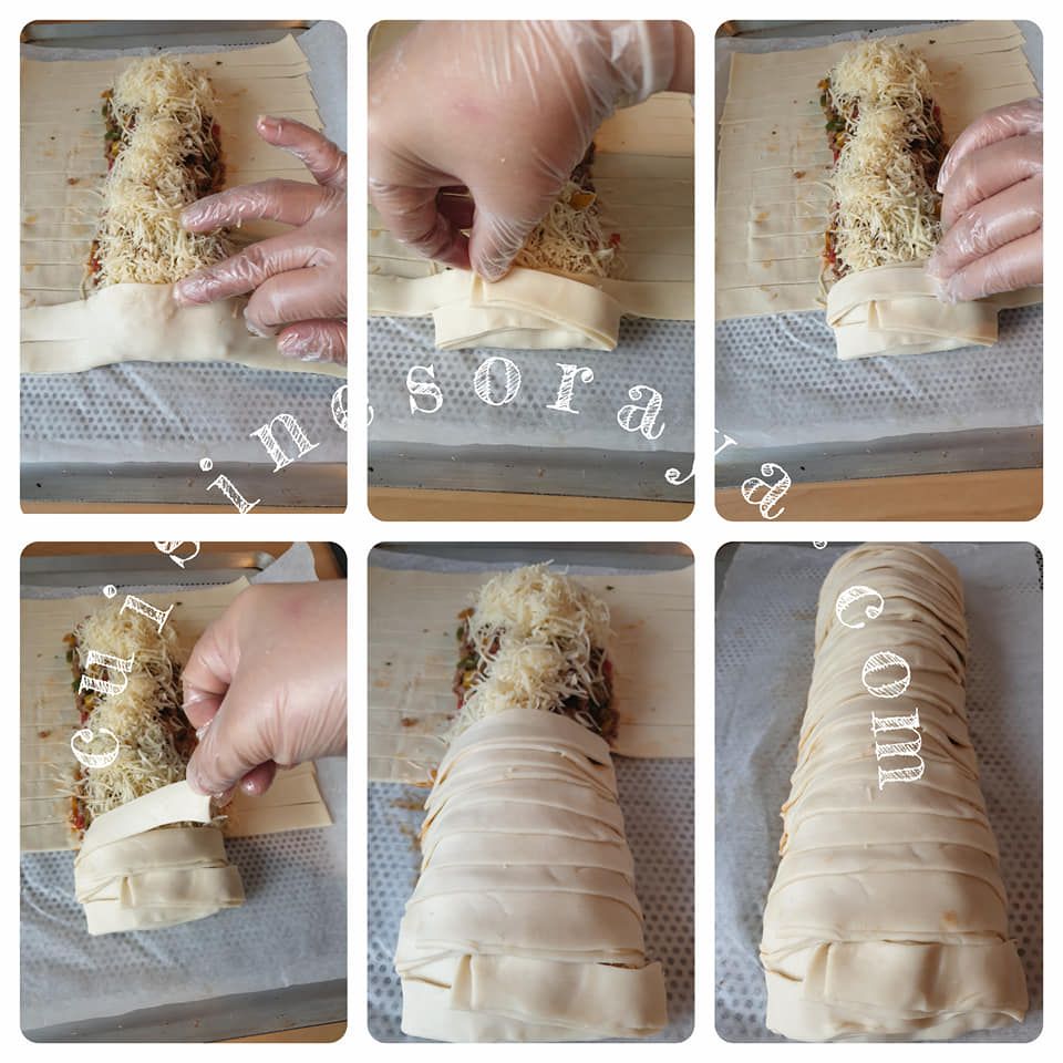 Tresse feuilleté à la viande, poivron et cheddar