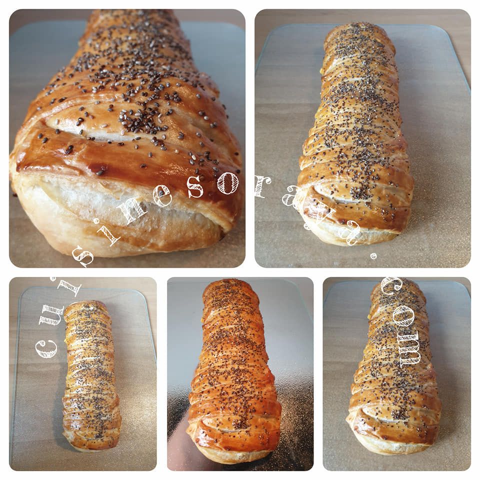 Tresse feuilleté à la viande, poivron et cheddar