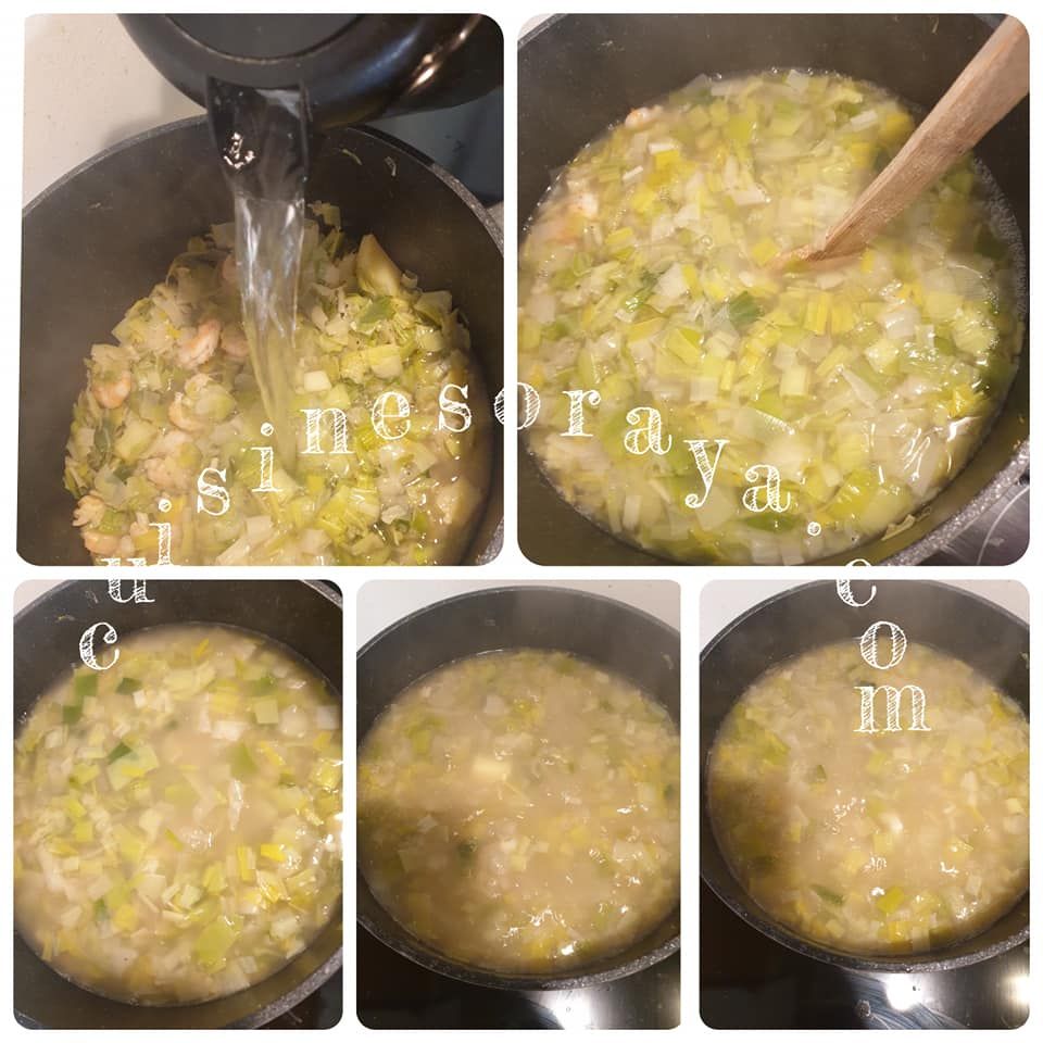 Soupe aux poireaux et crevettes