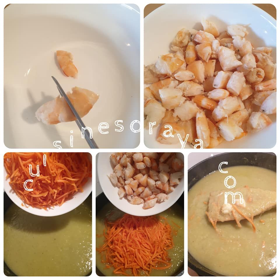 Soupe aux poireaux et crevettes