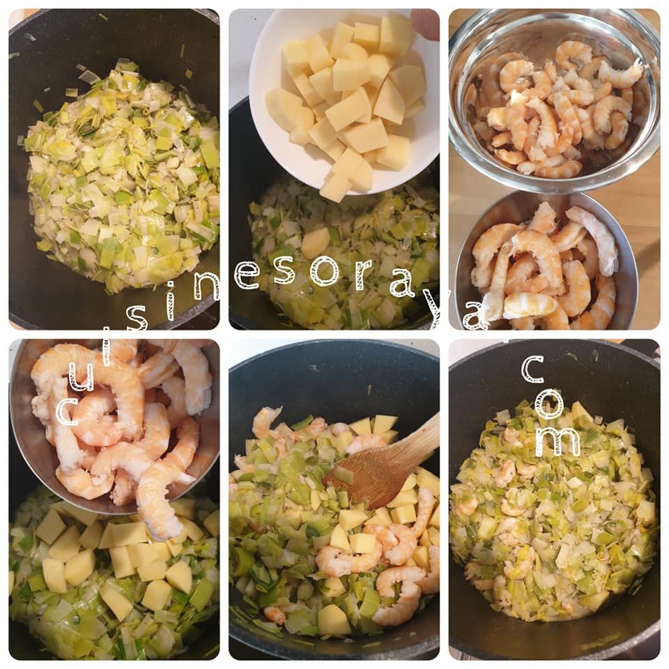 Soupe aux poireaux et crevettes