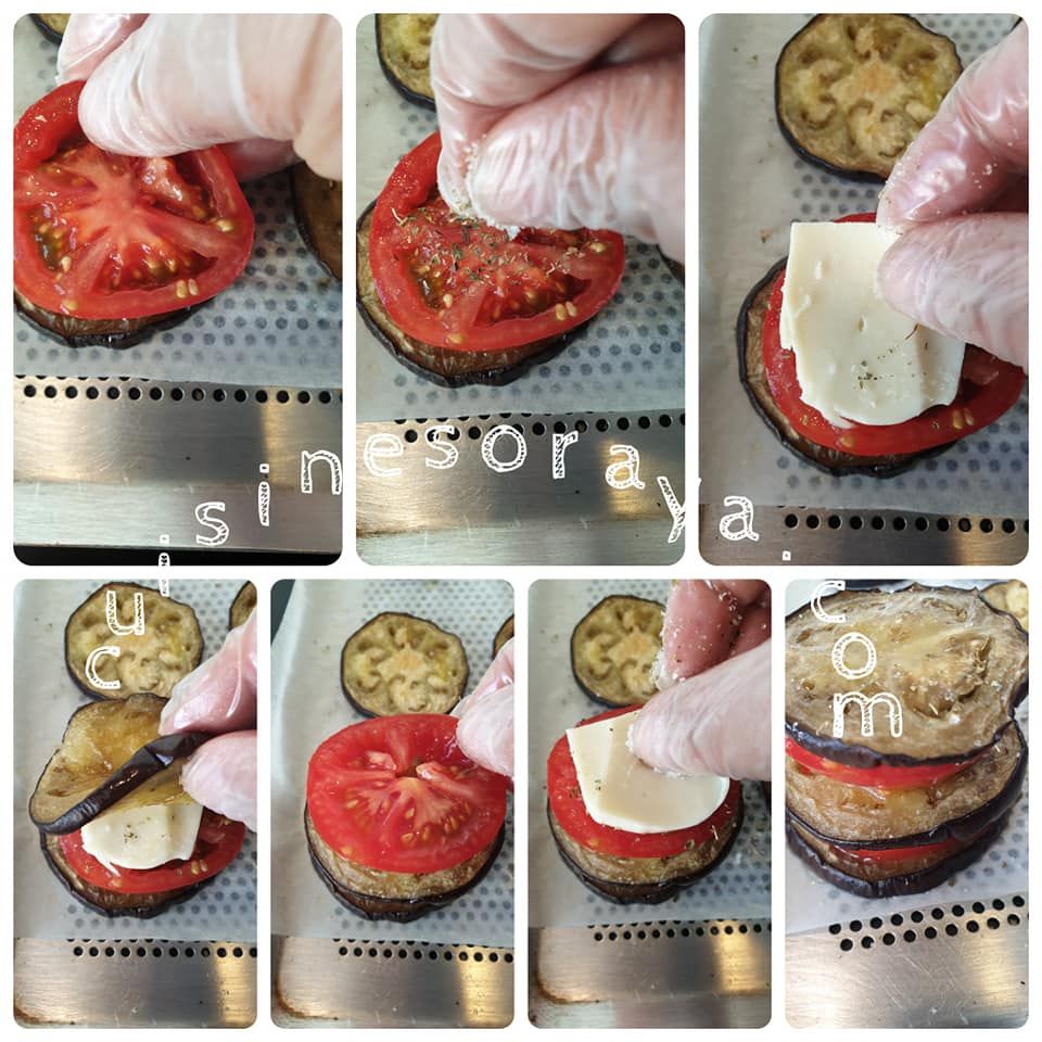 Mille-feuille d'aubergines, tomate et mozzarella
