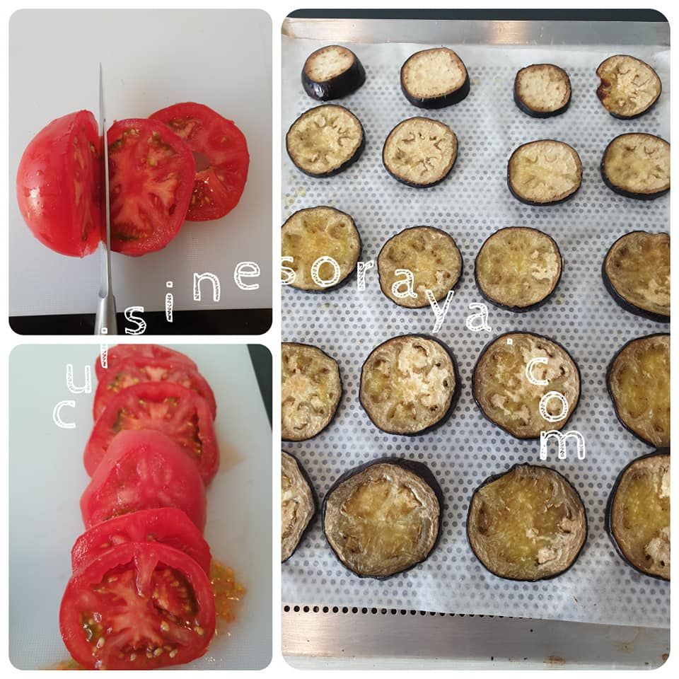 Mille-feuille d'aubergines, tomate et mozzarella