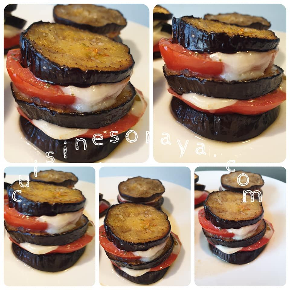 Mille-feuille d'aubergines, tomate et mozzarella