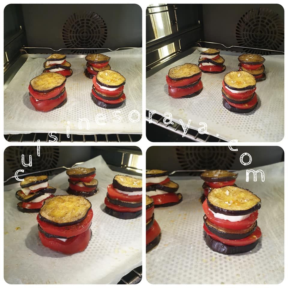 Mille-feuille d'aubergines, tomate et mozzarella