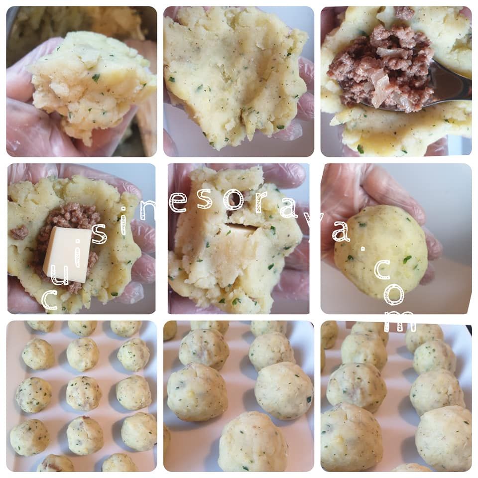 Boulettes farcies de pomme de terre à la viande et fromage gratiné au four