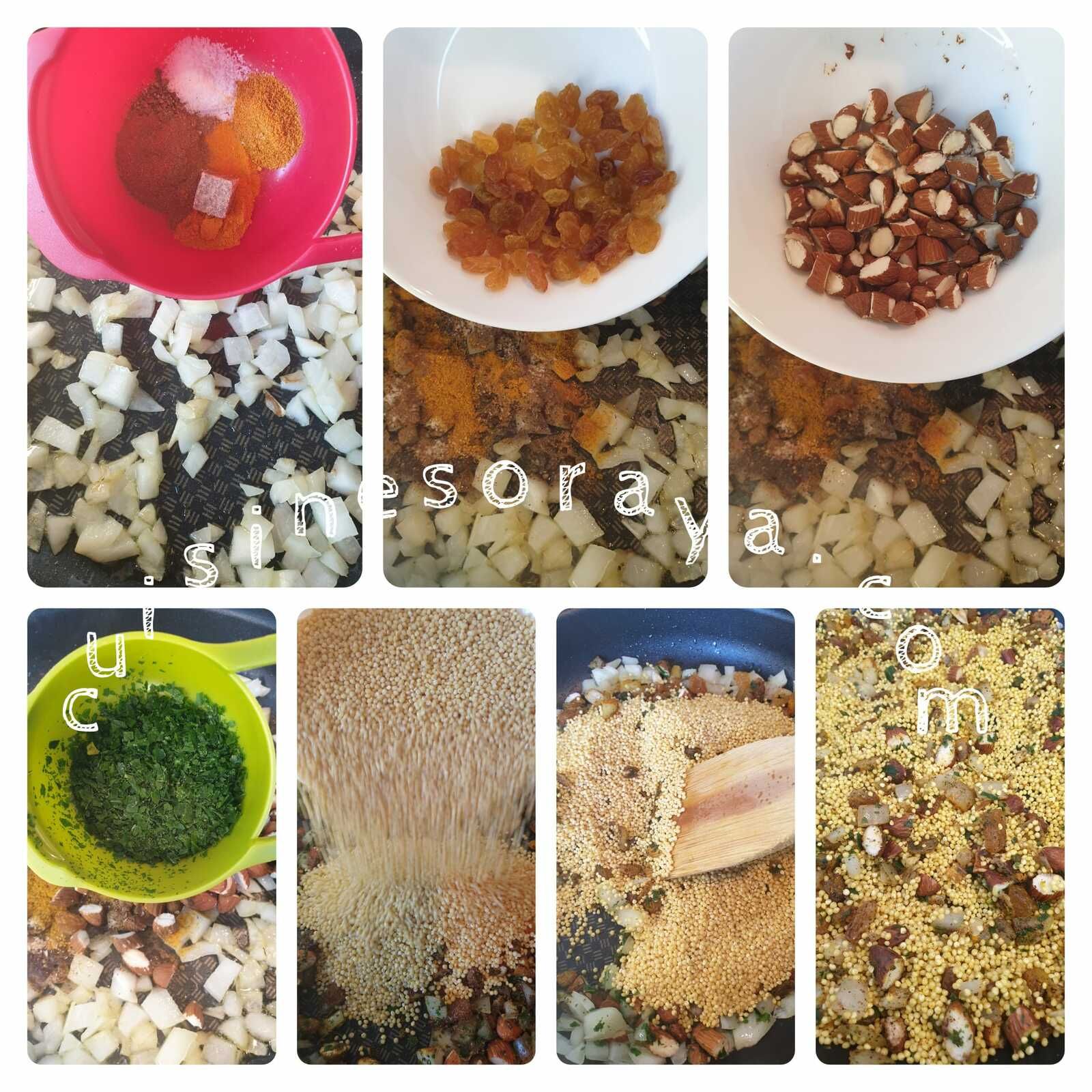 Millet à l'orientale aux épices et fruits secs.