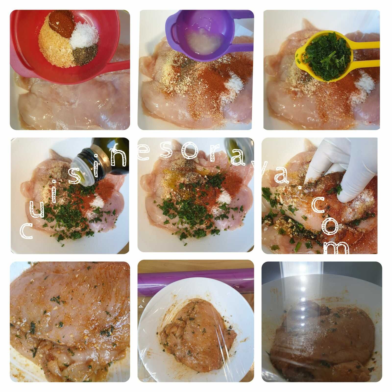 Escalope de poulet marinée au citron et aux épices