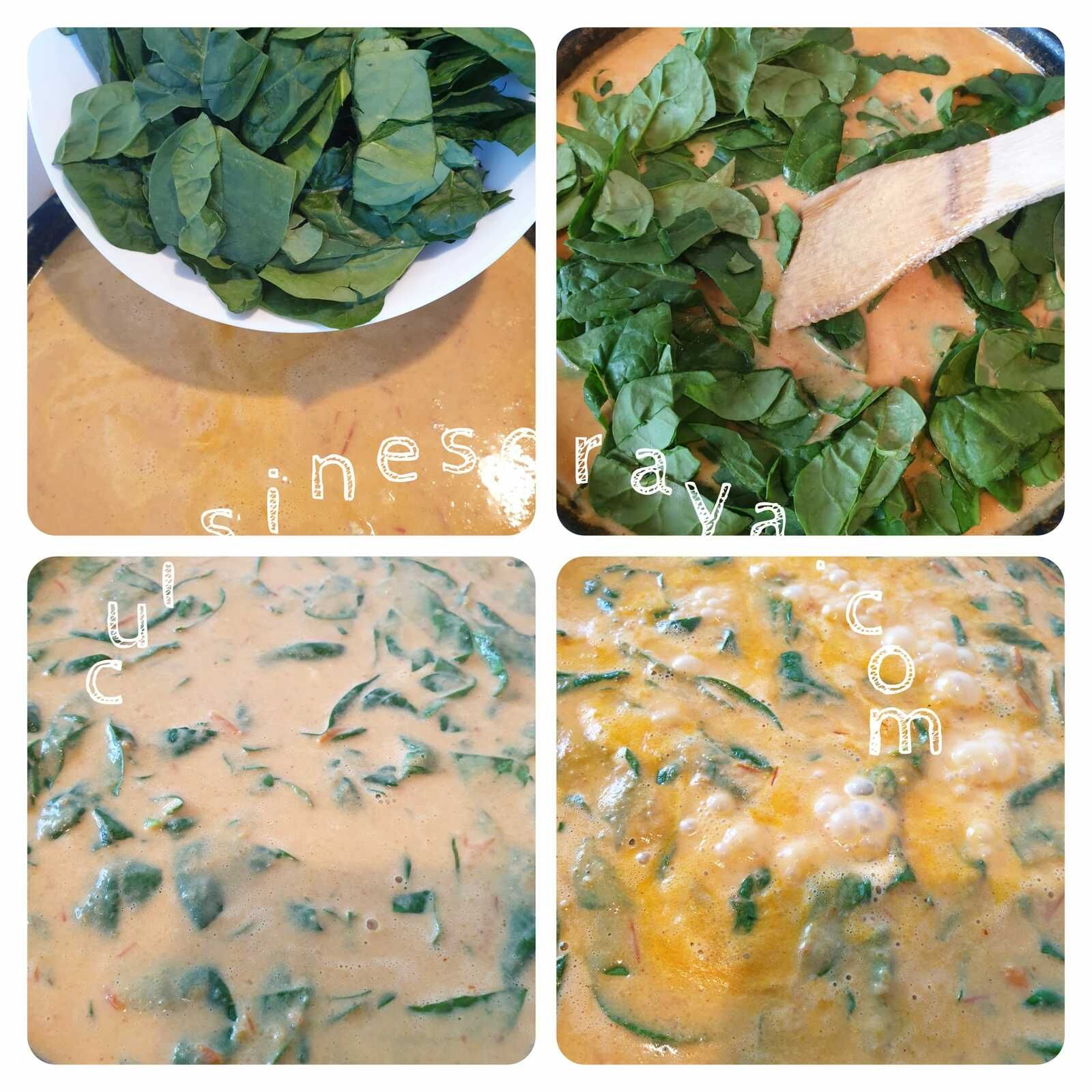 Pasta poulet sauce crème de poivrons, tomates et épinards frais