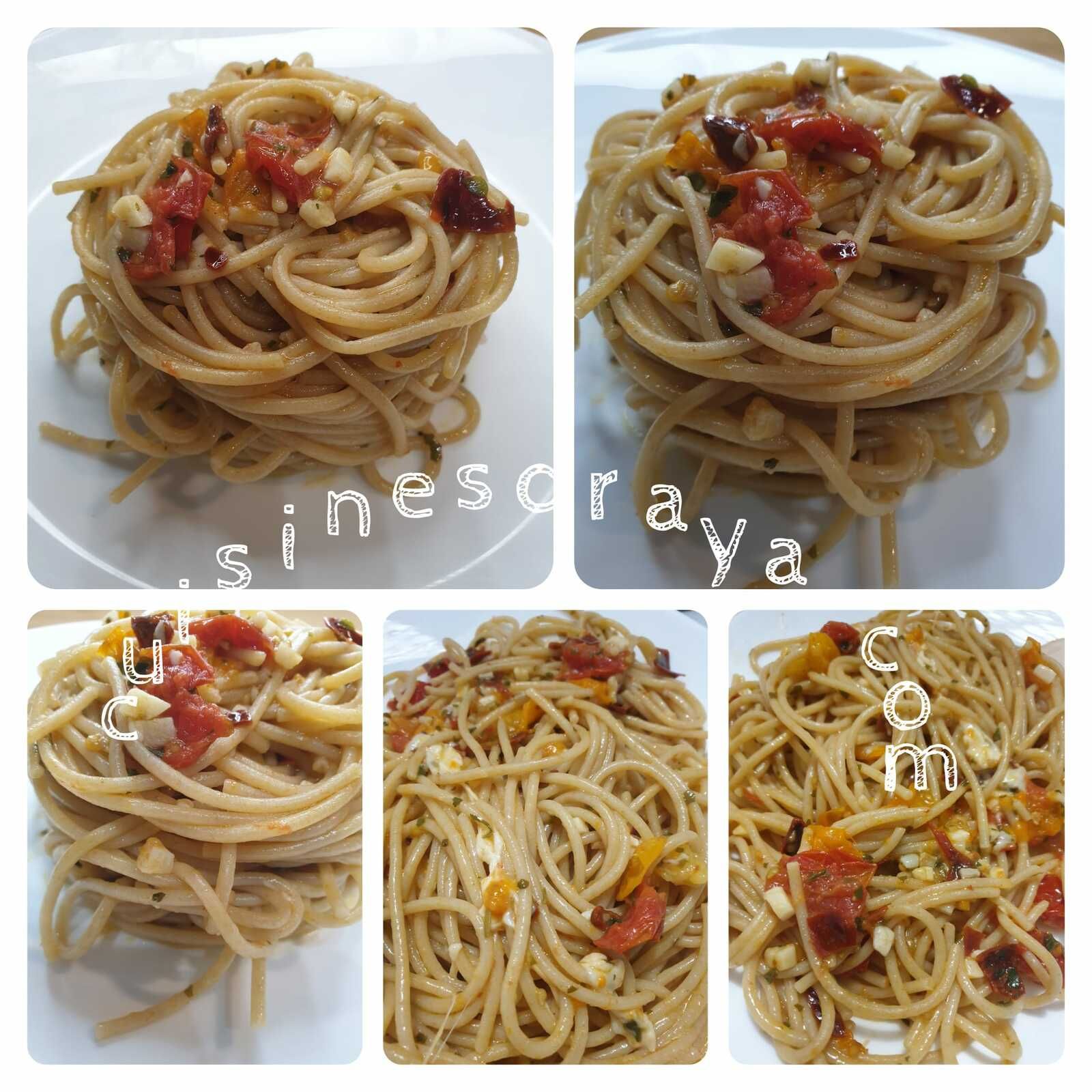 Spaghettis aux tomates et à l'ail