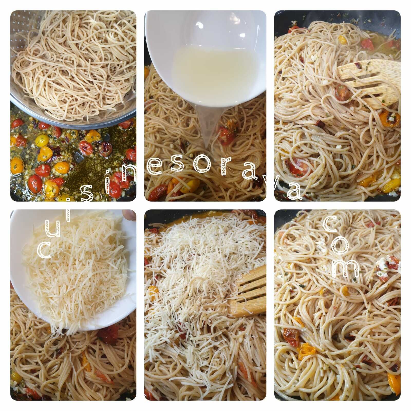 Spaghettis aux tomates et à l'ail