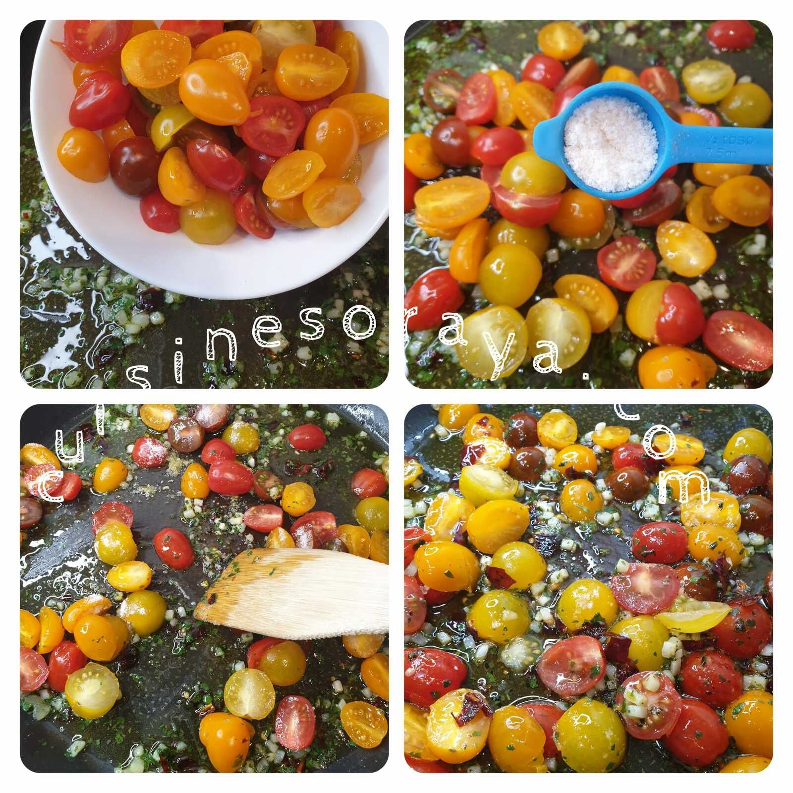 Spaghettis aux tomates et à l'ail
