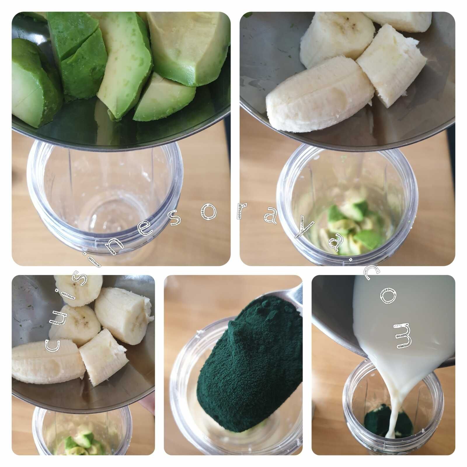 Smoothie banane, avocat à la spiruline
