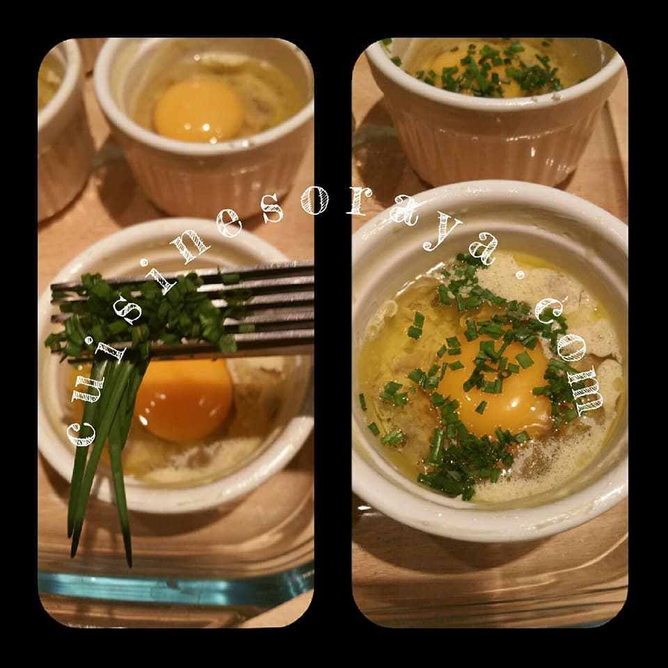 Oeufs-cocotte aux champignons ciboulette