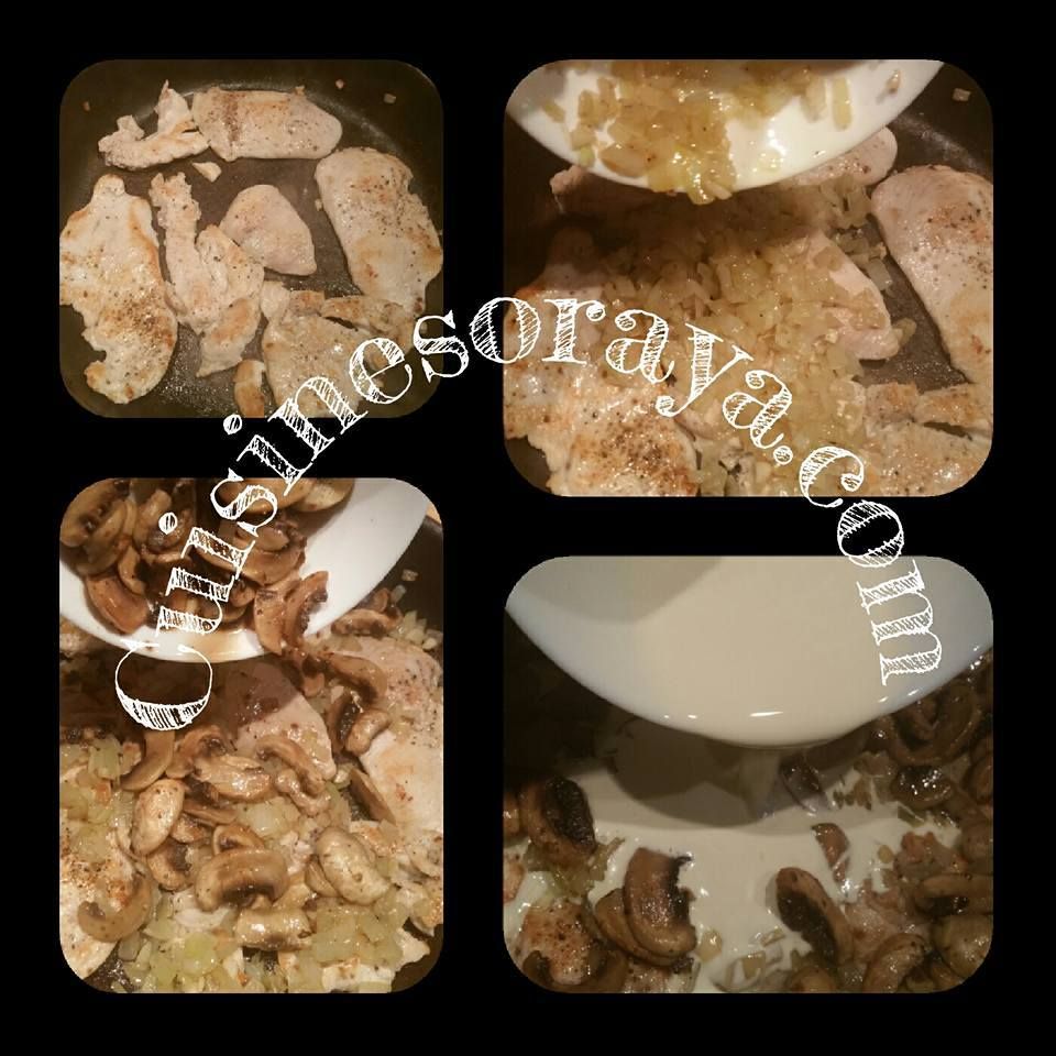 Poulet aux petits oignons à la crème et champignons