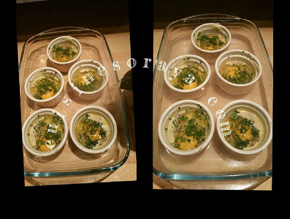 Oeufs-cocotte aux champignons ciboulette