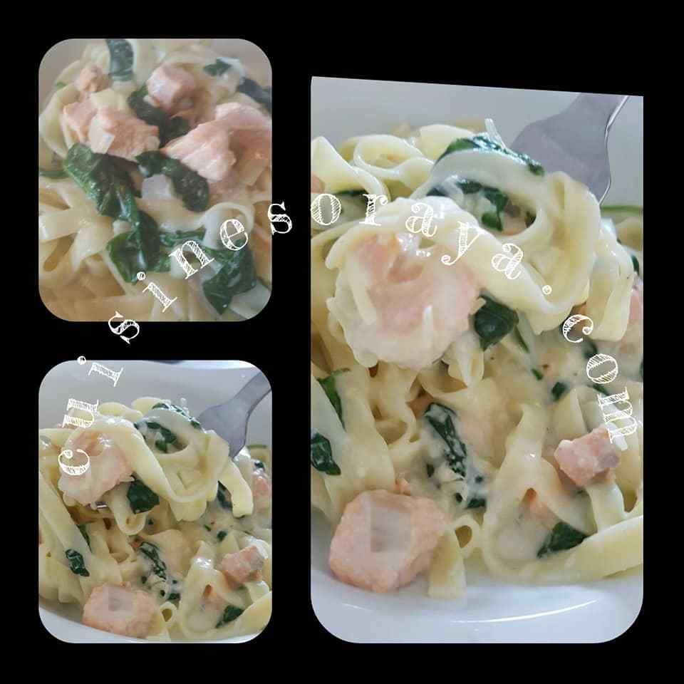 Tagliatelles au saumon et épinards