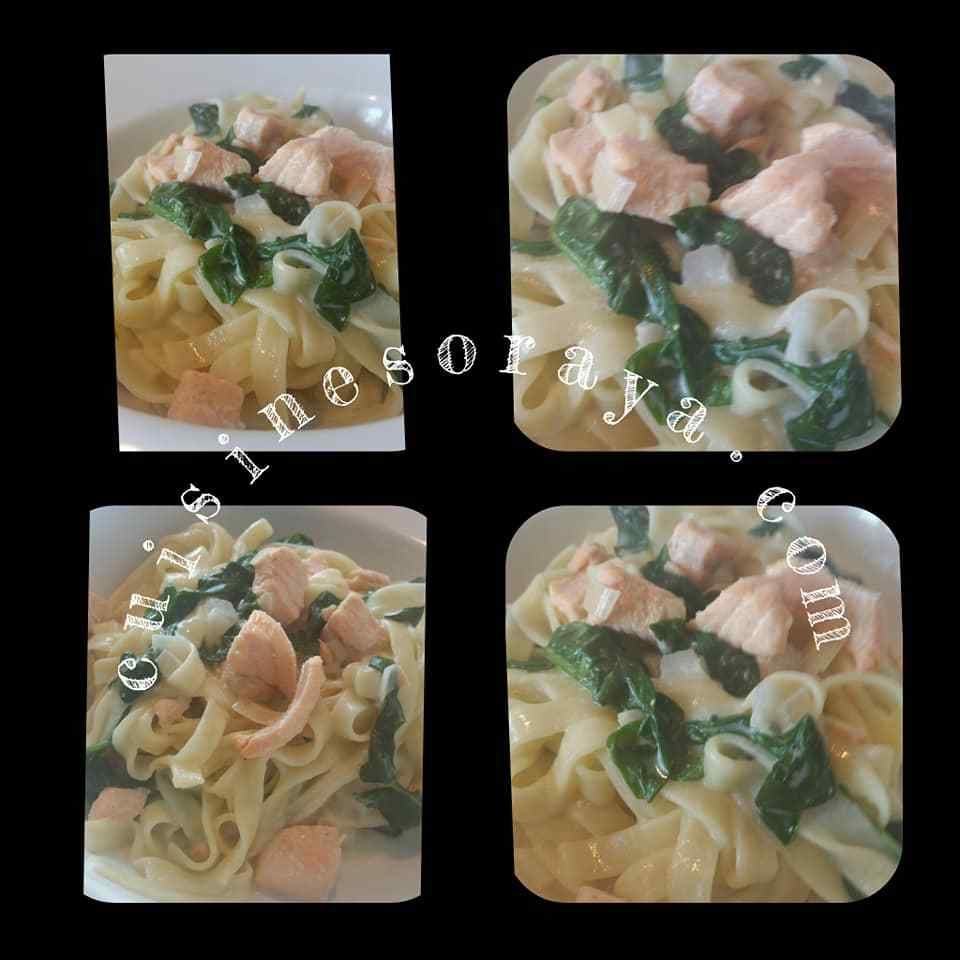 Tagliatelles au saumon et épinards