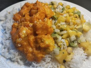 Poulet soleil à la mangue, gingembre et coriandre