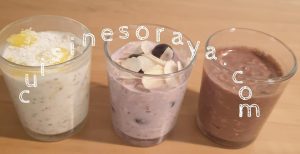 Trois Porridges du lendemain : Pina colada – Myrtilles – Chocolat/Banane